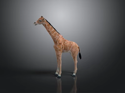 Giraffe With Long Neck And Spotted Coat Standing On Smooth Dark Surface 3d model