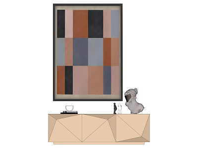 Abstract Painting With Geometric Shapes Brown Gray Black Tones On Light Cabinet With Decorative Objects 3d model