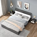 Modern Double Bed With Dark Headboard And Cozy Bedding Near Nightstands And Wall Art