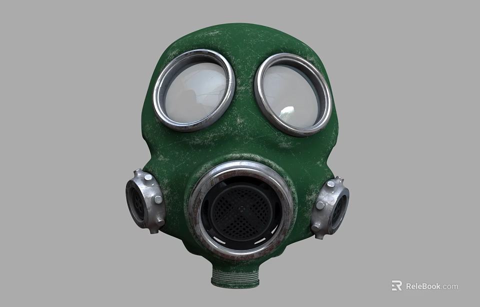 Classic Green Gas Mask With Circular Lenses Metallic Components And Filters 3d model 