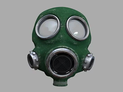Classic Green Gas Mask With Circular Lenses Metallic Components And Filters 3d model