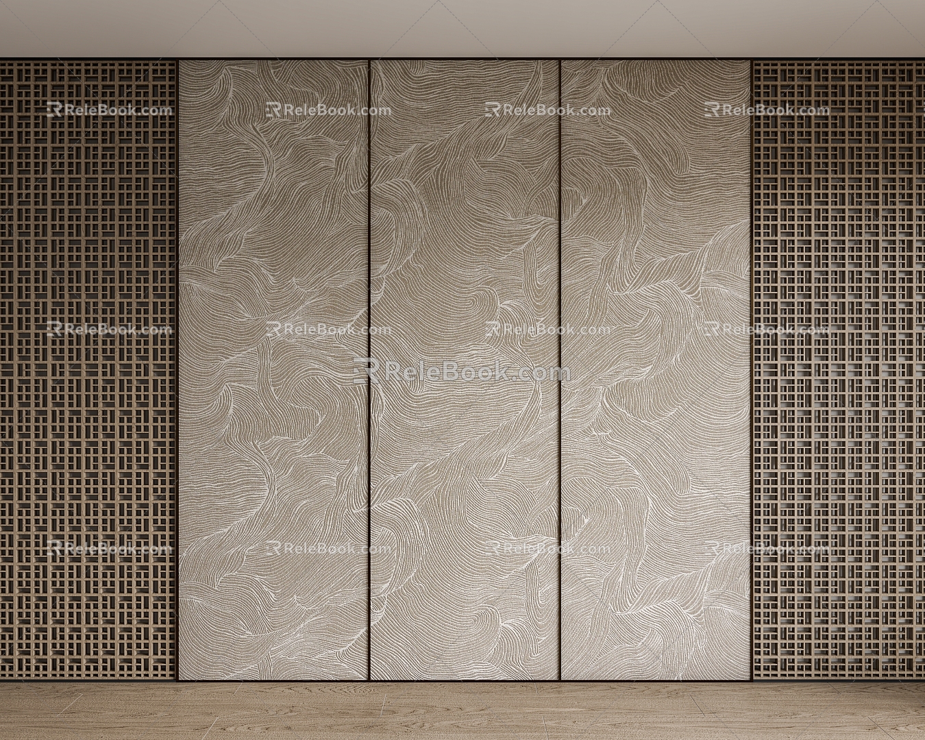 New Chinese Style Hard-pack Wall Panel Background Wall Decorative Panel Fabric Wall Cloth 3d model