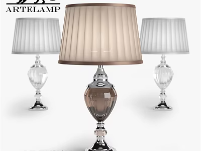 ARTELAMP Elegant Table Lamps With Brown Clear Glass Base And Pleated Beige White Shade 3d model