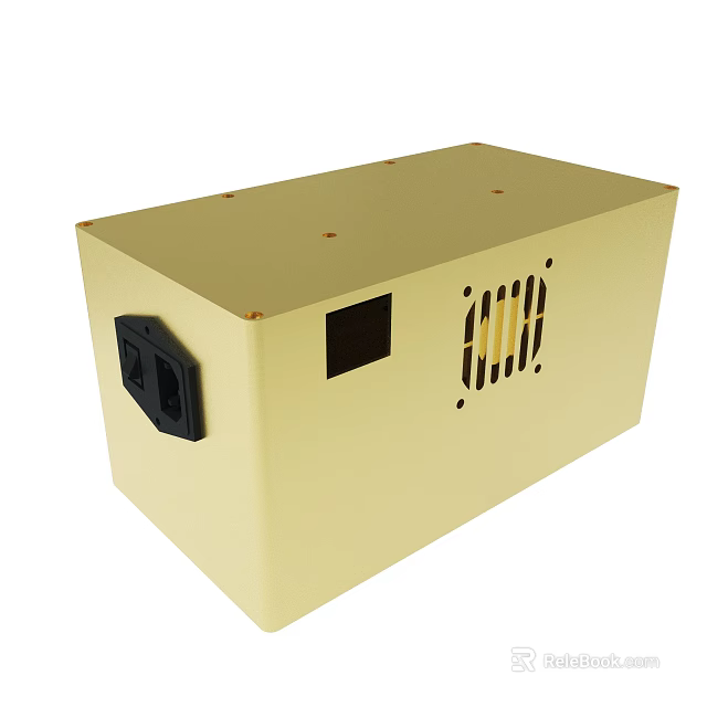 Beige Electronic Device Enclosure Featuring Socket Port Ventilation Grilles And Mounting Screws 3d model 