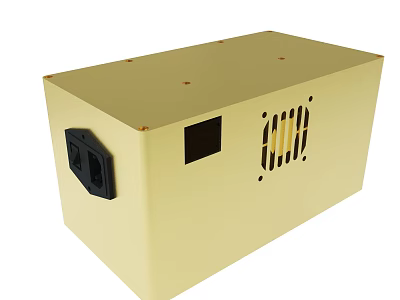 Beige Electronic Device Enclosure Featuring Socket Port Ventilation Grilles And Mounting Screws 3d model