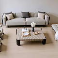 Modern Leisure Sofa Set With Light Gray Upholstery Pillows Armchairs And Coffee Table
