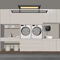 Modern Laundry Room With Double Washing Machines Cabinets Sink And Storage