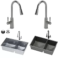 Kitchen Double Bowl Sink With Stainless Steel Faucet Silver Gray Accessories