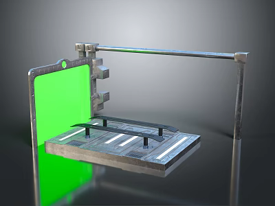 Industrial Scene Component With Green Panel Metal Frame And Platform Rails 3d model
