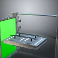 Industrial Scene Component With Green Panel Metal Frame And Platform Rails