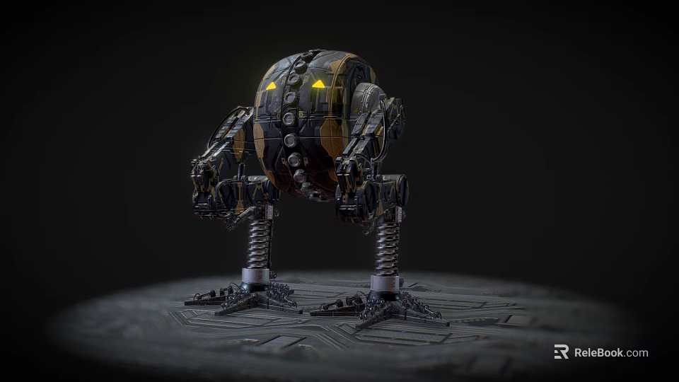 Futuristic Intelligent Machine Featuring Spherical Body Metallic Design Mechanical Arms And Spring Legs 3d model 