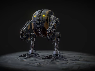Futuristic Intelligent Machine Featuring Spherical Body Metallic Design Mechanical Arms And Spring Legs 3d model