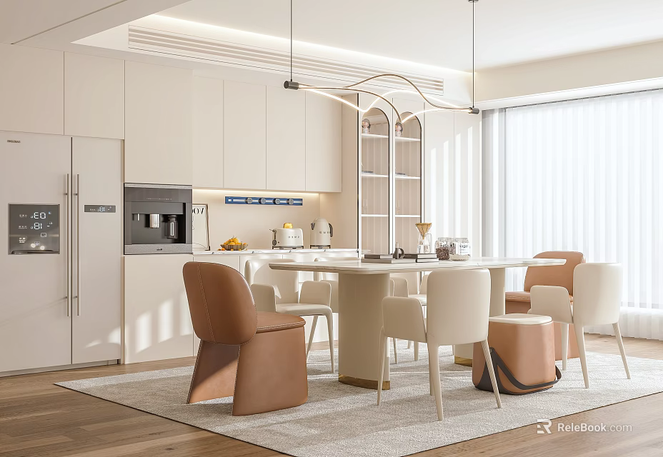 Luxurious Modern Restaurant Interior With Round Dining Table And Leather Chairs 3d model 