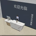 Modern Reception Desk With Marble Surface And Staff Standing By Computer 3d model