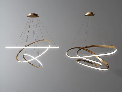 Modern Brass Chandeliers With Circular Illuminated Rings For Interior Decor 3d model