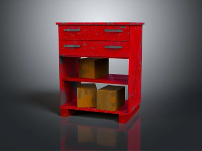 Stylish Red Entryway Console Cabinet with Drawers Shelves and Storage Boxes 3d model