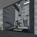 Modern Cultural Center Interior Design With Sculpture Staircase And Large Glass Windows