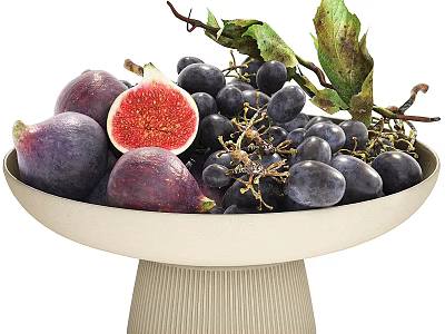 Decorative Ornament Set with Figs Grapes and Leaves Arranged in Pedestal Bowl 3d model