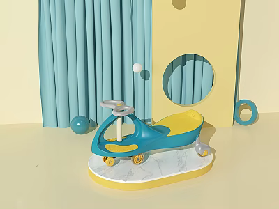Blue and Yellow Electric Toy Car for Kids with Modern Design and Smooth Wheels 3d model