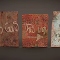Vintage Rusty Metal Signs With Weathered Text And Directional Arrow Details