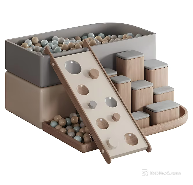 Kids Play Equipment With Ball Pit Slide And Wooden Blocks 3d model 