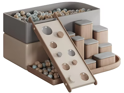 Kids Play Equipment With Ball Pit Slide And Wooden Blocks 3d model