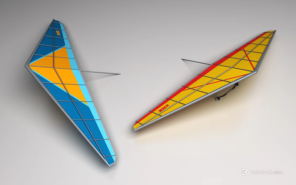 Sports Equipment Colorful Triangular Hang Gliders With Blue Yellow Red Design 3d model 