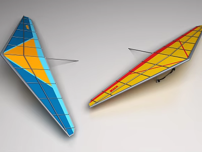 Sports Equipment Colorful Triangular Hang Gliders With Blue Yellow Red Design 3d model