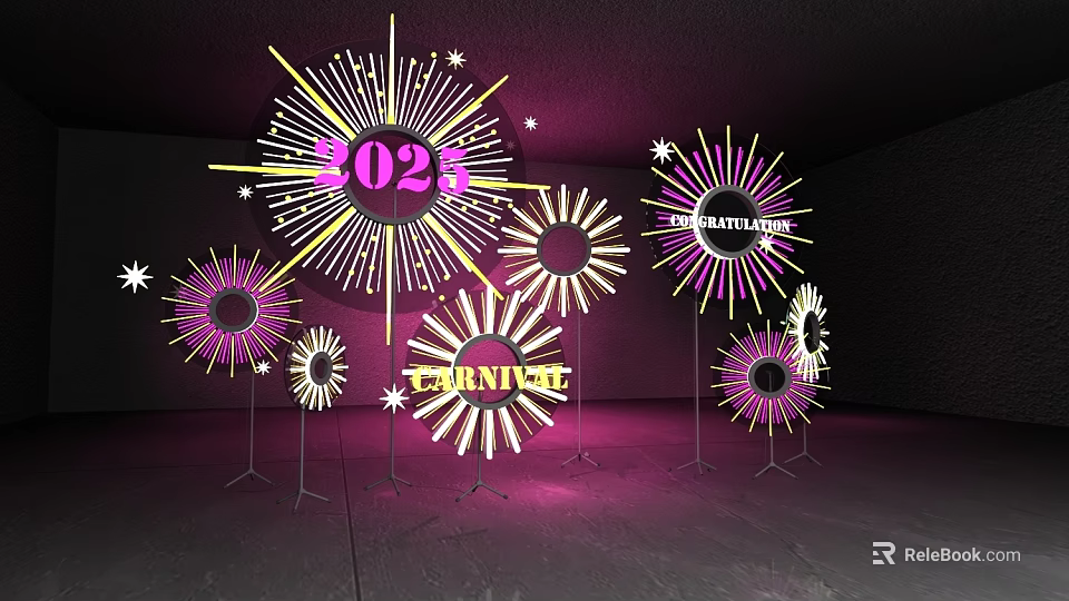 2025 Carnival Lifestyle Photo Spot With Neon Radial Decorations And Pink Yellow Lights 3d model 