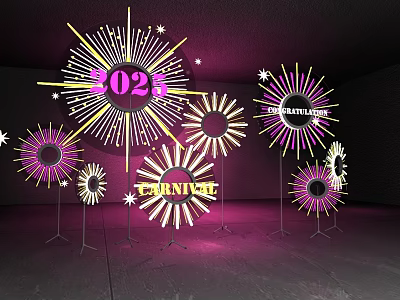 2025 Carnival Lifestyle Photo Spot With Neon Radial Decorations And Pink Yellow Lights 3d model