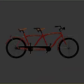 Red Tandem Bicycle With Orange Seats Rear Baskets And Classic Design