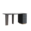 Modern Desk with Wooden Legs and Sleek Black Storage Drawers
