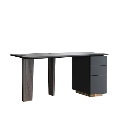 Modern Desk with Wooden Legs and Sleek Black Storage Drawers 3d model
