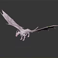 Detailed White Mythical Dragon Character With Large Wings Green Accents For Game And Movie Scenes