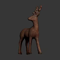 Wooden Deer Sculpture With Textured Surface And Standing Pose For Decoration