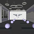 Modern Fitness Studio With Purple Exercise Balls Yoga Mats Mirrors Hanging Lights And Wall Art