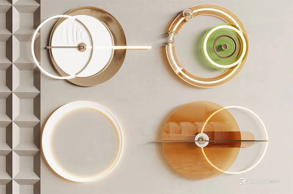 Modern Circular Wall Decor With Illuminated Rings And Diverse Color Accents 3d model 