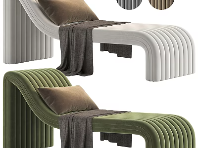 Modern Lounge Chair With Green White Velvet Upholstery Ribbed Details Brown Pillow And Gray Blanket 3d model