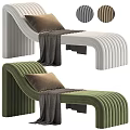Modern Lounge Chair With Green White Velvet Upholstery Ribbed Details Brown Pillow And Gray Blanket