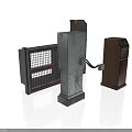 Security Access Control Components With Metal Grid Gate Gray Concrete Pillar And Brown Payment Machine