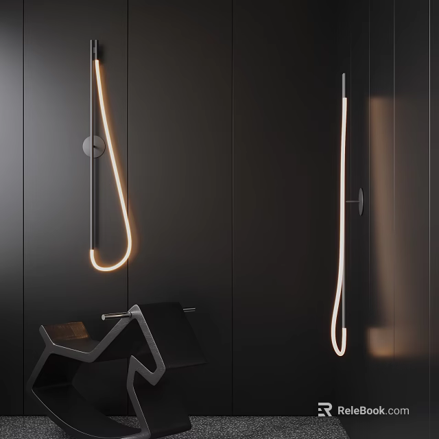 Modern Minimalist Wall Lights With Curved Design And Warm Glow On Dark Interior Wall 3d model 