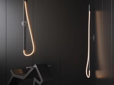 Modern Minimalist Wall Lights With Curved Design And Warm Glow On Dark Interior Wall 3d model