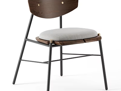 Modern Minimalist Leisure Chair With Wooden Backrest Gray Padded Seat And Black Metal Frame 3d model