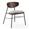 Modern Minimalist Leisure Chair With Wooden Backrest Gray Padded Seat And Black Metal Frame