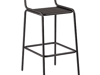 Tall Black Metal Bar Stool With Slatted Seat And Minimalist Sturdy Design 3d model