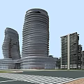 Modern High Rise Residential Buildings With Curved Architecture And Green Spaces