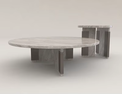 Modern Minimalist Round Marble Coffee Table With Sturdy Base And Matching Side Table 3d model