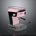 Stylish Pink Espresso Machine With Vintage Design Metal Base And Wooden Handle