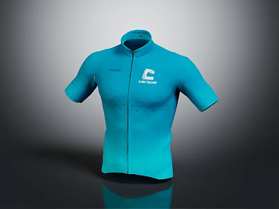 Teal Short Sleeve Cycling Jersey With Front Zipper And Brand Logo 3d model