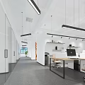 Modern Public Office Space With Orange Walls Yellow Chairs Round White Tables And Hanging Lights